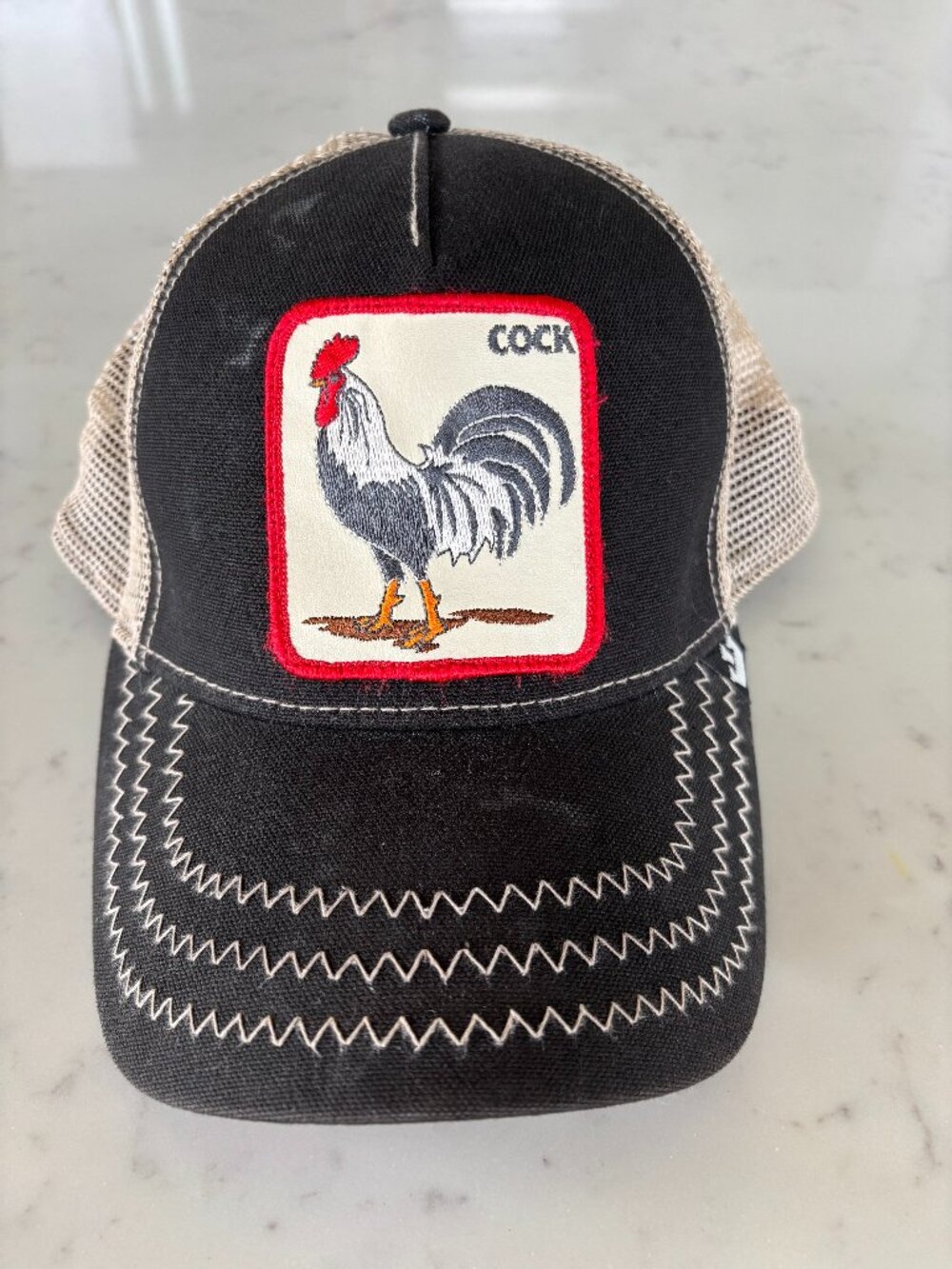 Goorin Bros Animal Farm Rooster Trucker Hat Black Tan Snapback Mesh Cap